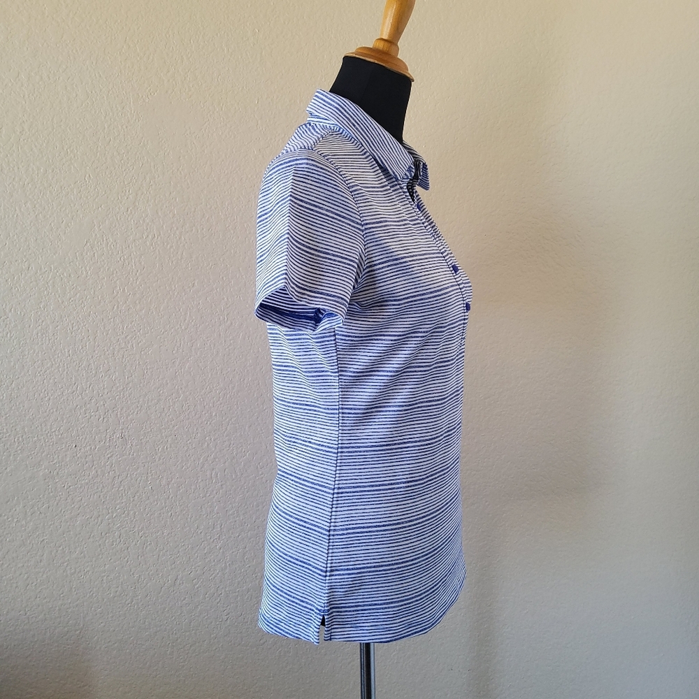 Under Armour Women’s Golf Polo Shirt White Blue Stripe S NWT - Picture 4 of 9